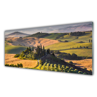 Glasbild aus Plexiglas® Acker Gebirge Landschaft