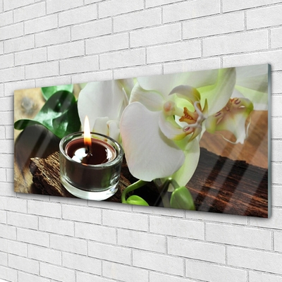 Glasbild aus Plexiglas® Blume Kerze Pflanzen