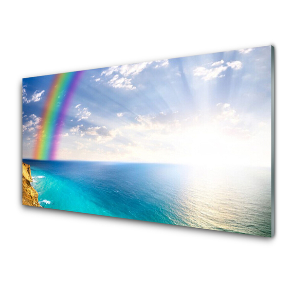 Glasbild aus Plexiglas® Regenbogen Sonne Meer Landschaft