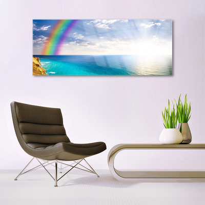 Glasbild aus Plexiglas® Regenbogen Sonne Meer Landschaft