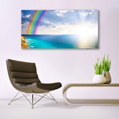 Glasbild aus Plexiglas® Regenbogen Sonne Meer Landschaft