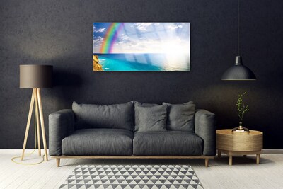 Glasbild aus Plexiglas® Regenbogen Sonne Meer Landschaft