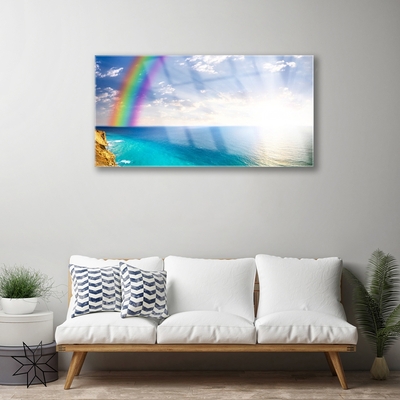 Glasbild aus Plexiglas® Regenbogen Sonne Meer Landschaft