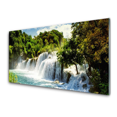 Glasbild aus Plexiglas® Wasserfall Bäume Natur