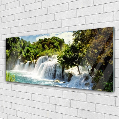 Glasbild aus Plexiglas® Wasserfall Bäume Natur