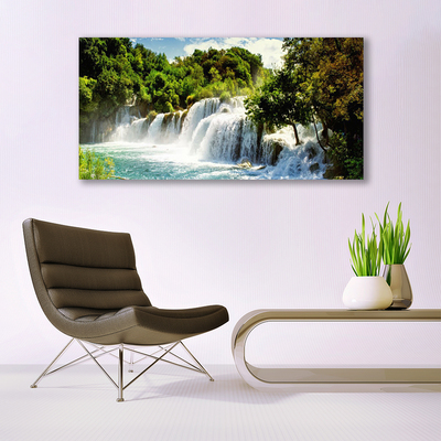 Glasbild aus Plexiglas® Wasserfall Bäume Natur