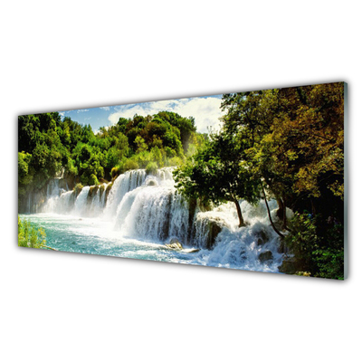 Glasbild aus Plexiglas® Wasserfall Bäume Natur