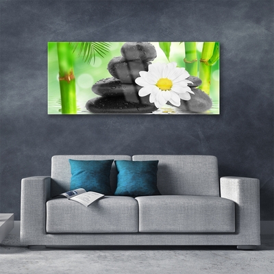 Glasbild aus Plexiglas® Bambusrohre Blume Steine Kunst