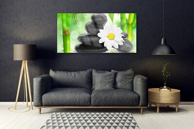 Glasbild aus Plexiglas® Bambusrohre Blume Steine Kunst