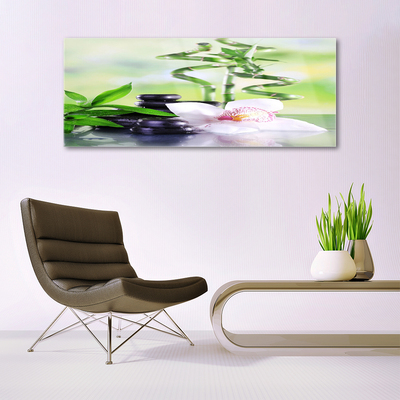 Glasbild aus Plexiglas® Bambusrohre Blume Steine Pflanzen