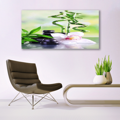 Glasbild aus Plexiglas® Bambusrohre Blume Steine Pflanzen