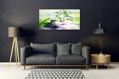 Glasbild aus Plexiglas® Bambusrohre Blume Steine Pflanzen