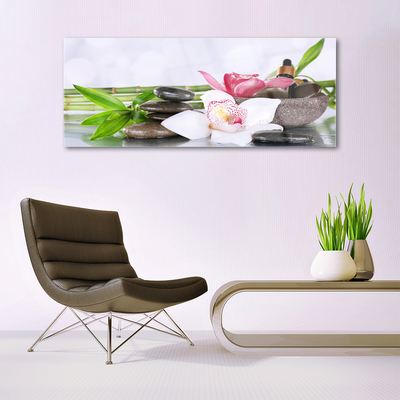 Glasbild aus Plexiglas® Bambusrohre Blume Steine Pflanzen