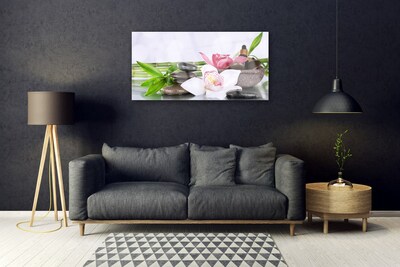 Glasbild aus Plexiglas® Bambusrohre Blume Steine Pflanzen