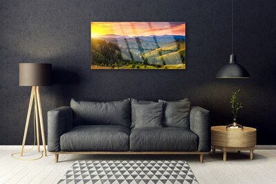 Glasbild aus Plexiglas® Sonne Gebirge Wald Wiese Natur