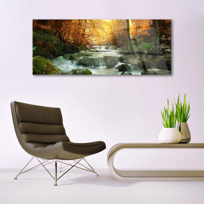 Glasbild aus Plexiglas® Wasserfall Wald Steine Natur