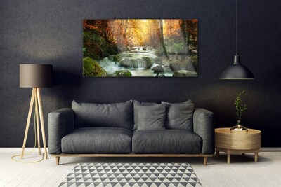 Glasbild aus Plexiglas® Wasserfall Wald Steine Natur