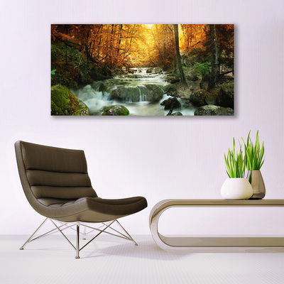 Glasbild aus Plexiglas® Wasserfall Wald Steine Natur