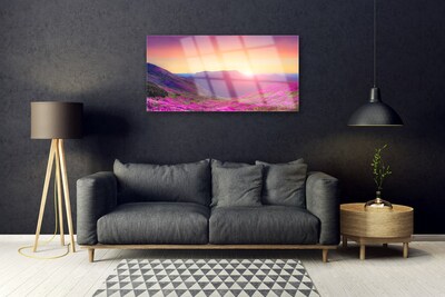 Glasbild aus Plexiglas® Sonne Gebirge Wiese Natur