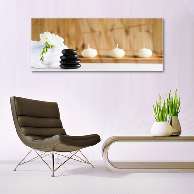 Glasbild aus Plexiglas® Kerzen Blume Steine Kunst