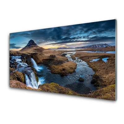 Glasbild aus Plexiglas® Gebirge Wasserfall See Landschaft