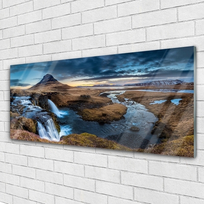 Glasbild aus Plexiglas® Gebirge Wasserfall See Landschaft