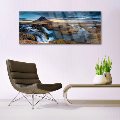 Glasbild aus Plexiglas® Gebirge Wasserfall See Landschaft