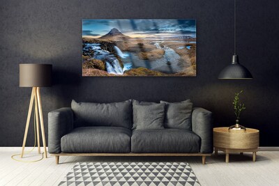 Glasbild aus Plexiglas® Gebirge Wasserfall See Landschaft