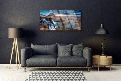 Glasbild aus Plexiglas® Gebirge Wasserfall See Landschaft