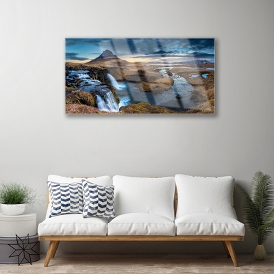 Glasbild aus Plexiglas® Gebirge Wasserfall See Landschaft