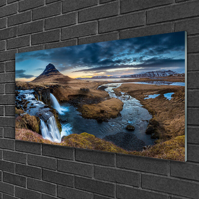 Glasbild aus Plexiglas® Gebirge Wasserfall See Landschaft