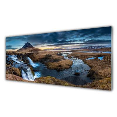 Glasbild aus Plexiglas® Gebirge Wasserfall See Landschaft