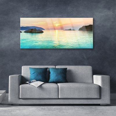 Glasbild aus Plexiglas® Sonne Meer Felsen Landschaft