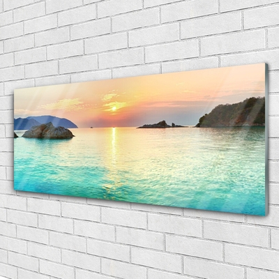 Glasbild aus Plexiglas® Sonne Meer Felsen Landschaft