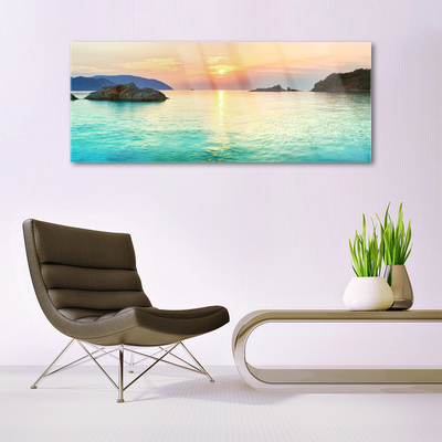Glasbild aus Plexiglas® Sonne Meer Felsen Landschaft