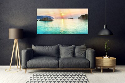 Glasbild aus Plexiglas® Sonne Meer Felsen Landschaft