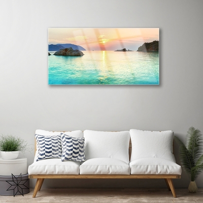 Glasbild aus Plexiglas® Sonne Meer Felsen Landschaft