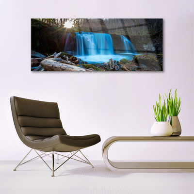 Glasbild aus Plexiglas® Sonne Wald Wasserfall Natur