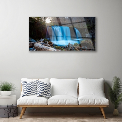 Glasbild aus Plexiglas® Sonne Wald Wasserfall Natur