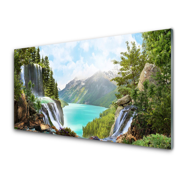 Glasbild aus Plexiglas® Gebirge Bucht Wasserfall Natur