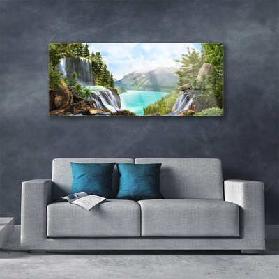 Glasbild aus Plexiglas® Gebirge Bucht Wasserfall Natur