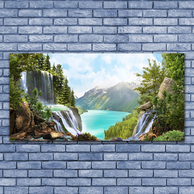 Glasbild aus Plexiglas® Gebirge Bucht Wasserfall Natur