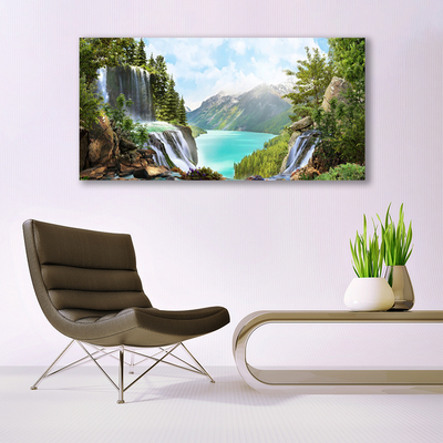 Glasbild aus Plexiglas® Gebirge Bucht Wasserfall Natur