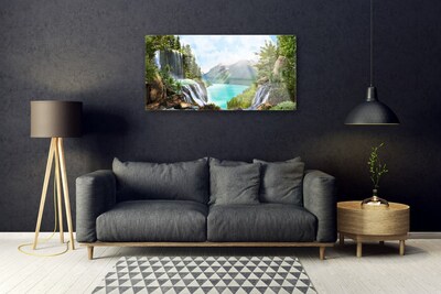 Glasbild aus Plexiglas® Gebirge Bucht Wasserfall Natur