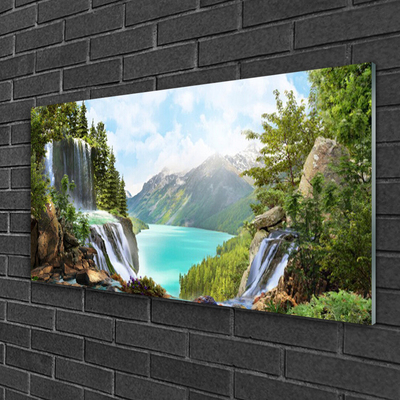 Glasbild aus Plexiglas® Gebirge Bucht Wasserfall Natur