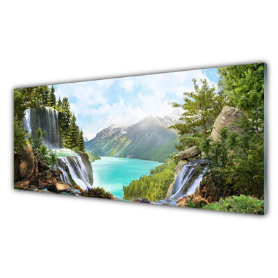 Glasbild aus Plexiglas® Gebirge Bucht Wasserfall Natur