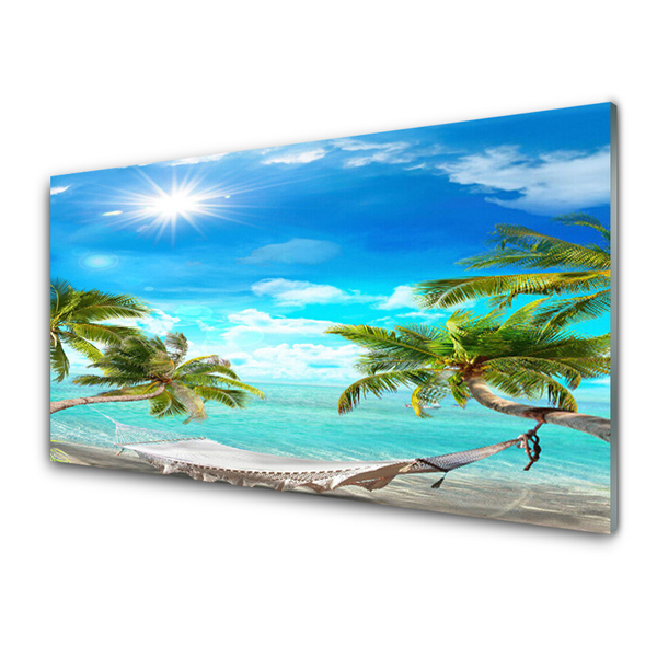 Glasbild aus Plexiglas® Sonne Meer Palmen Landschaft