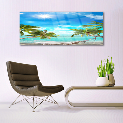 Glasbild aus Plexiglas® Sonne Meer Palmen Landschaft