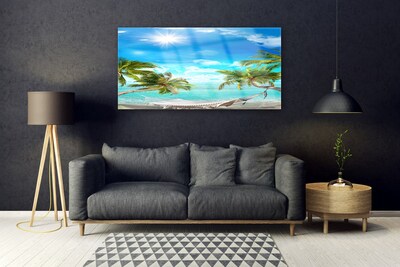 Glasbild aus Plexiglas® Sonne Meer Palmen Landschaft