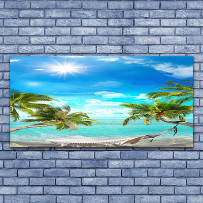 Glasbild aus Plexiglas® Sonne Meer Palmen Landschaft